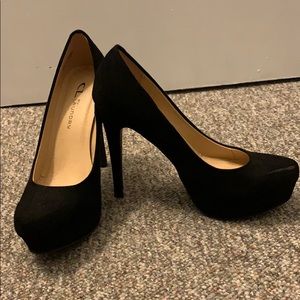 Black faux suede heels